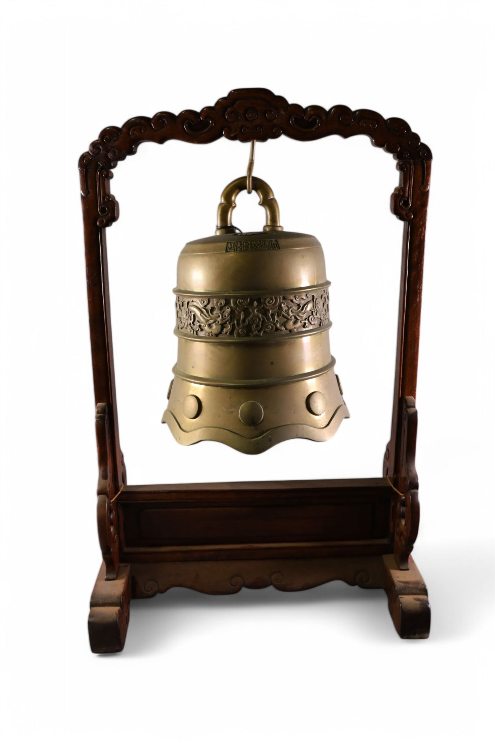 CHINESE TEMPLE GONG IN CARVED HARDWOOD FRAME (1 of 10)