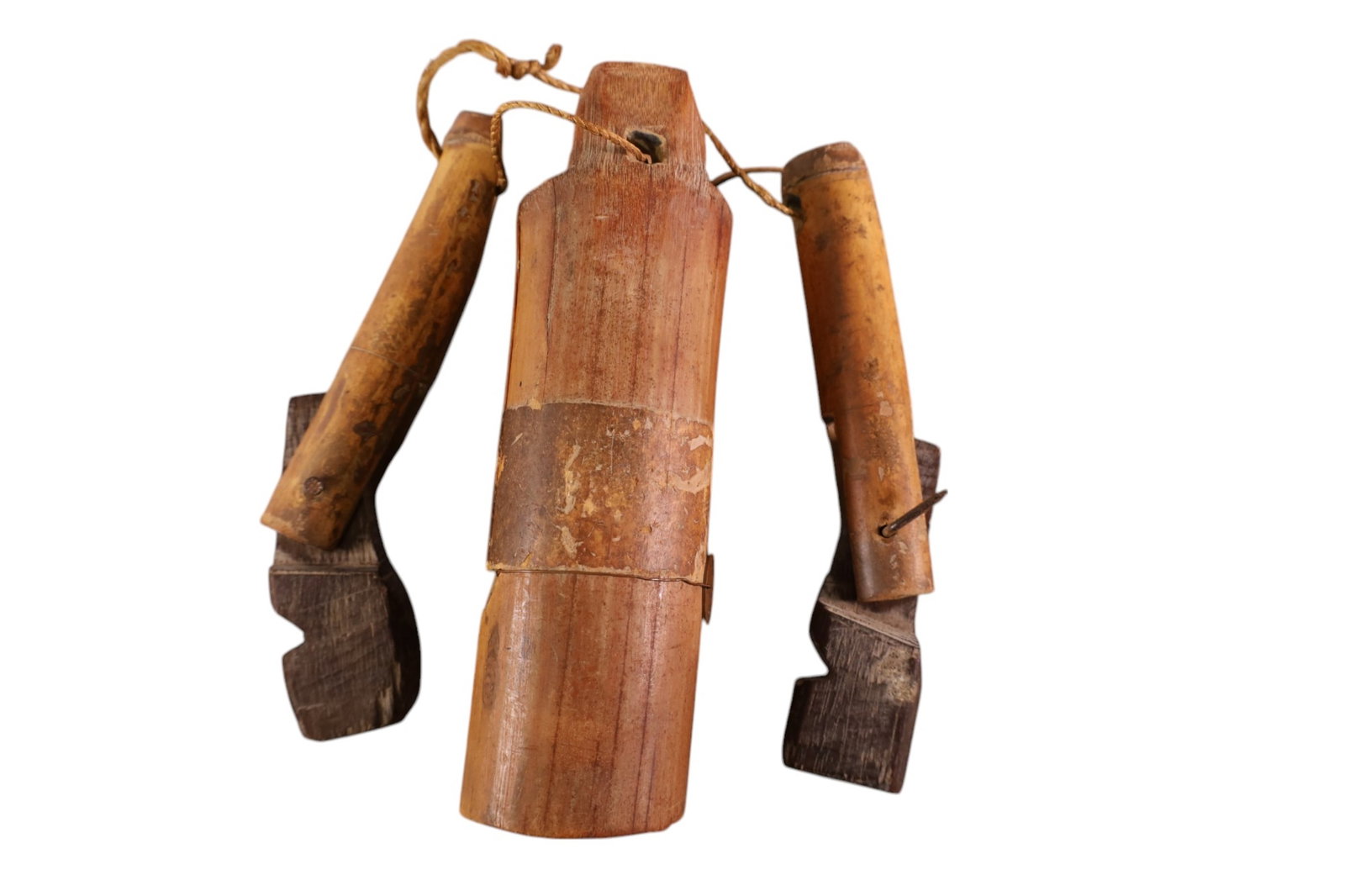 BAMBOO ELEPHANT BELL: ANGKOR-VAT ELEPHANT BAMBOO BELL, MARKED 602 FROM MISSION INN RIVERSIDE CA. 8" H.