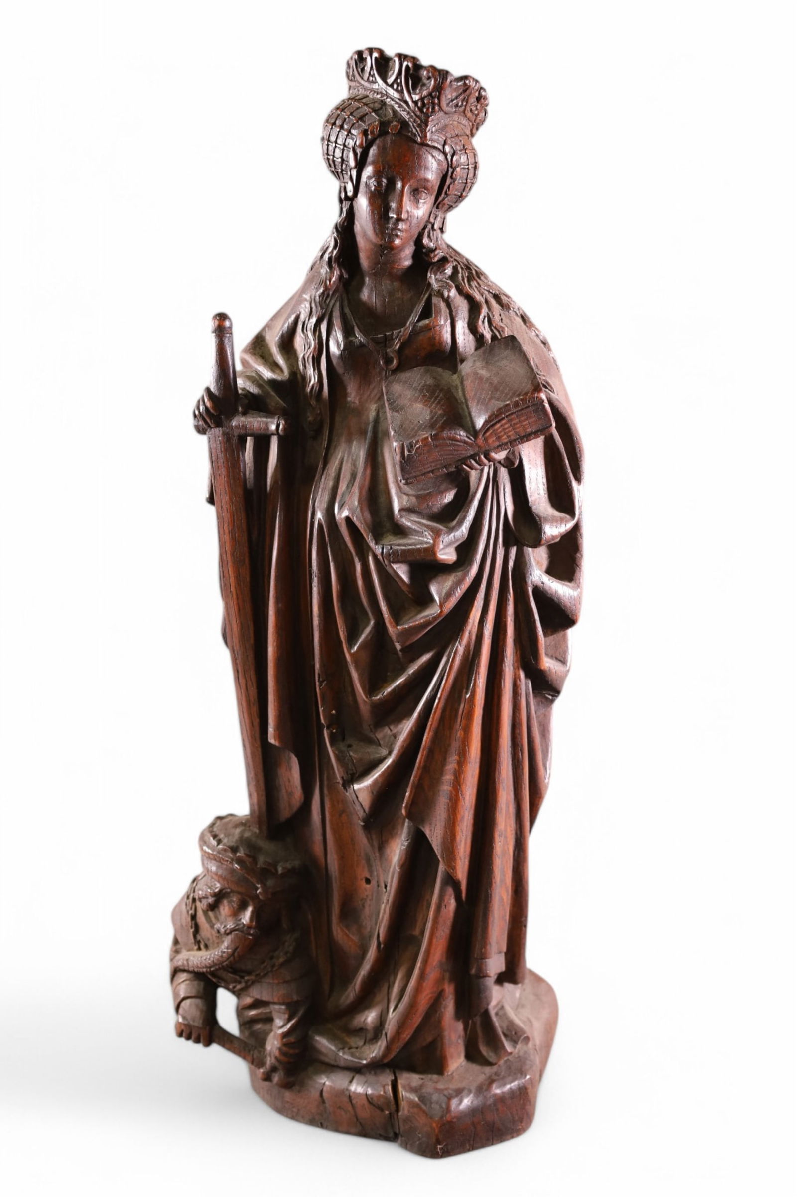 LARGE CARVED ST CATHERINE OF ALEXANDRIA FIGURE (1 of 3)