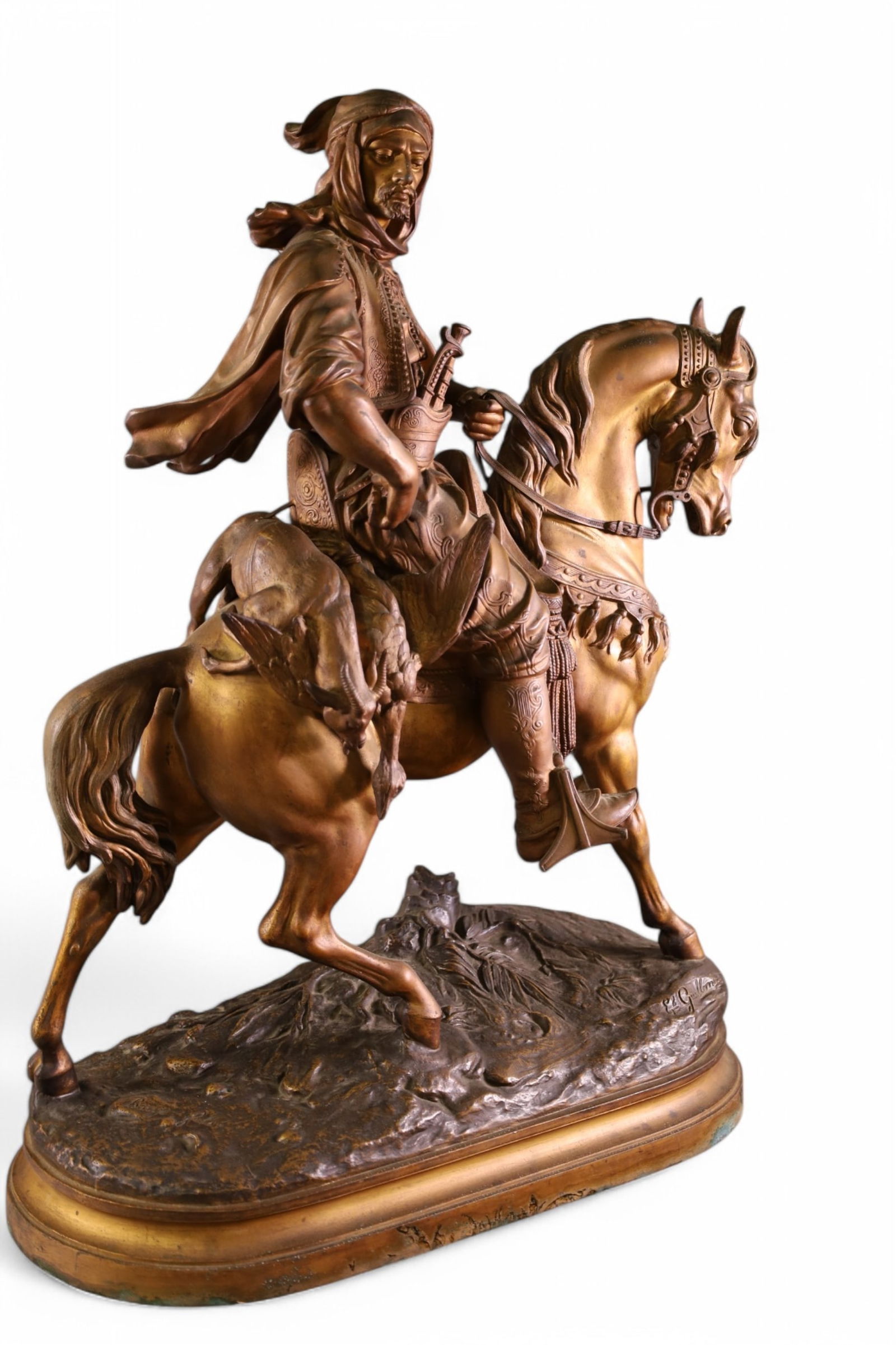 LARGE SPELTER FIGURE OF A CAVALIER ARAB (1 of 5)