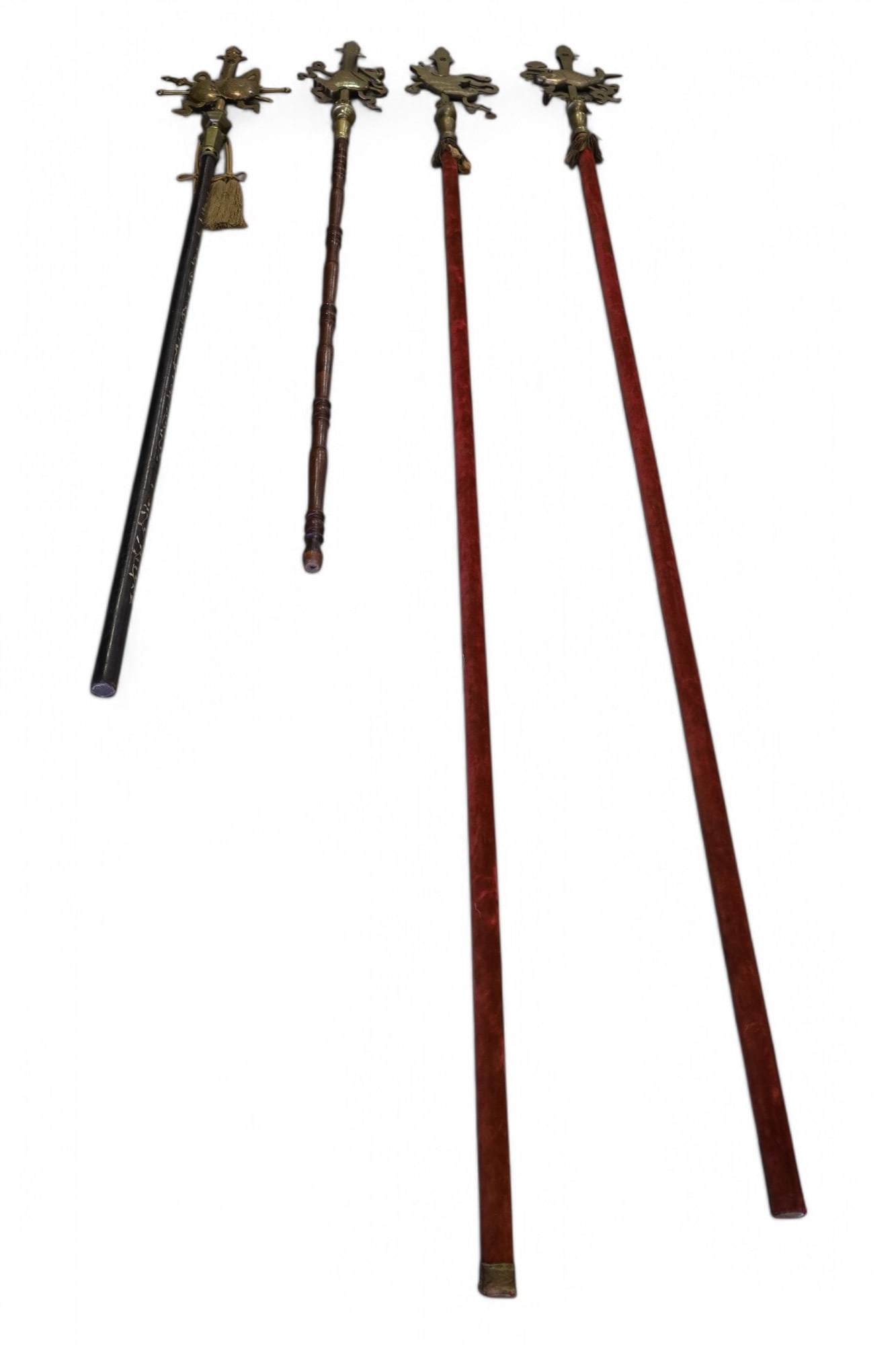 SET OF 4 19th C CHINESE PROCESSIONAL STAFFS (1 of 11)