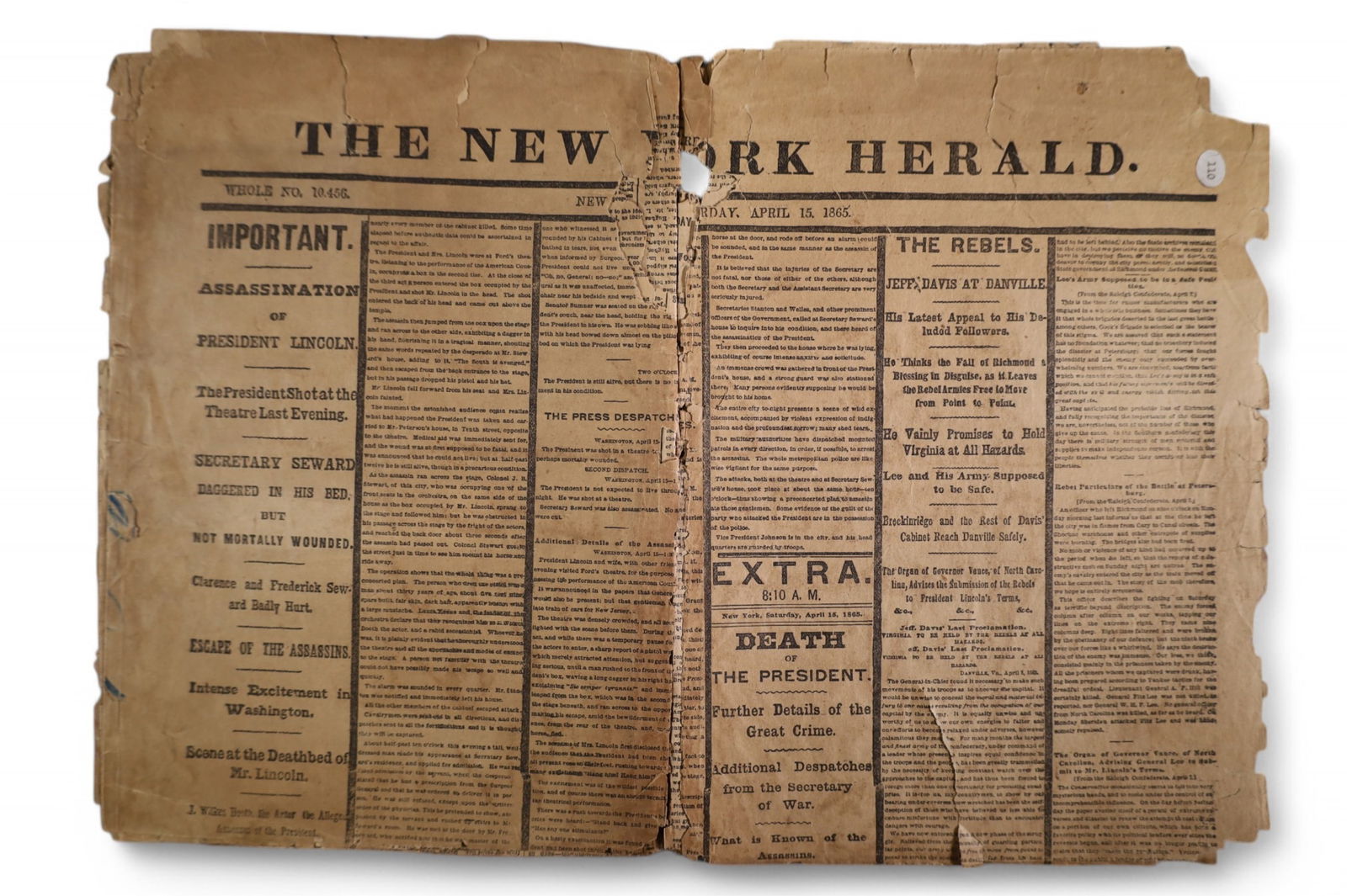 NEW YORK HERALD APRIL 1865 ORIGINAL NEWSPAPER (1 of 2)