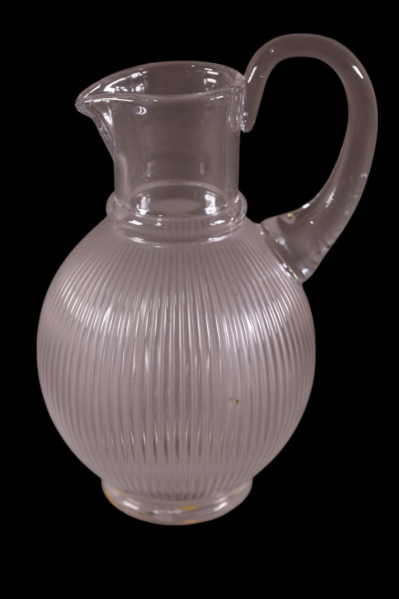 LALIQUE LANGEAIS WATER PITCHER: LALIQUE FRANCE WATER PITCHER. 8" H.