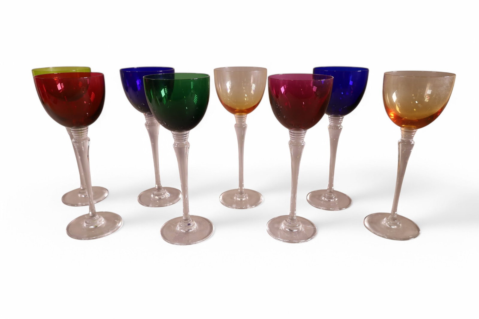 8 SAINT LOUIS STEMS: 8 SAINT LOUIS COLORED STEMS, 9" H.