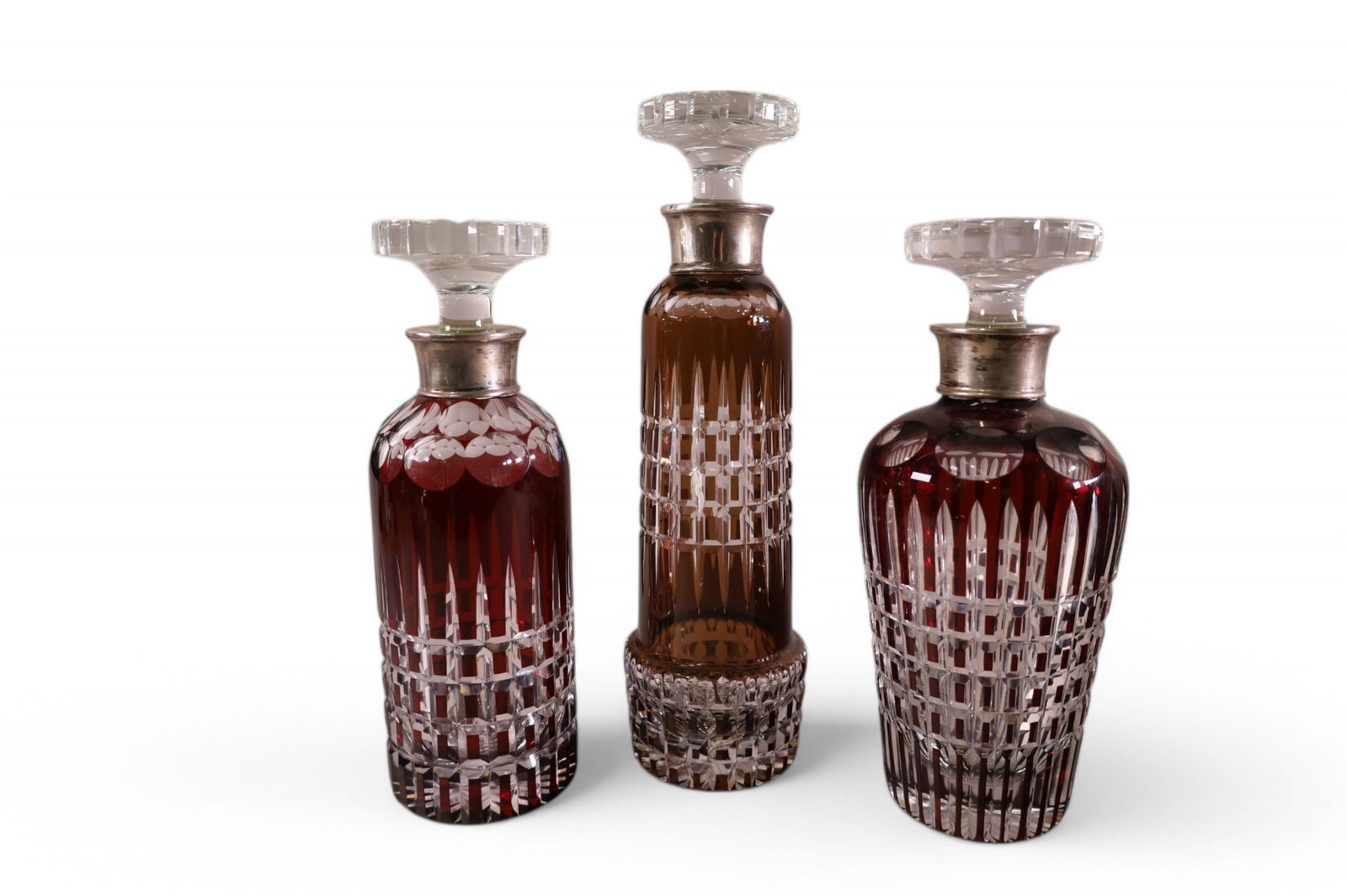 3 RUBY CUT TO CLEAR DECANTERS (1 of 4)