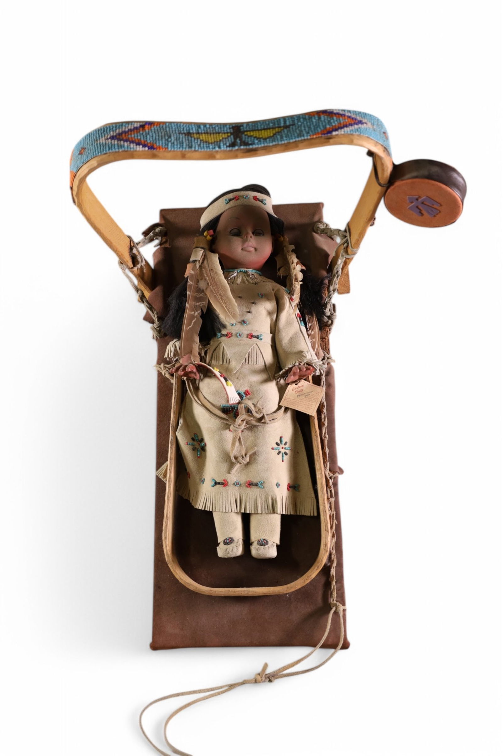 NATIVE AMERICAN PAPUSA DOLL: CARLSON DOLLS, PRINCESS NATIVE AMERICAN PAPUSA DOLL. 22" H.