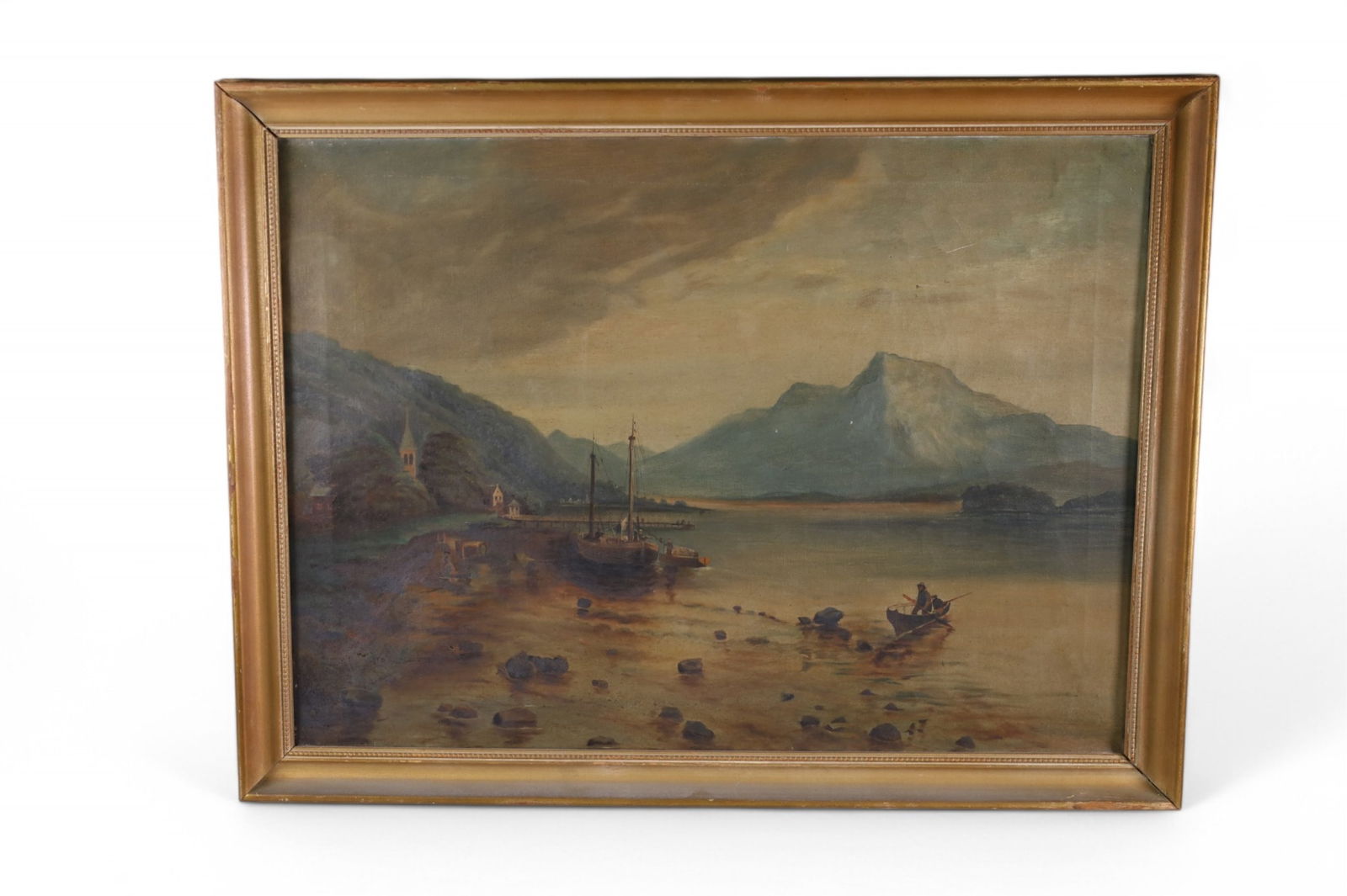 ANTIQUE EUROPEAN HARBOR SCENE PAINTING (1 of 3)