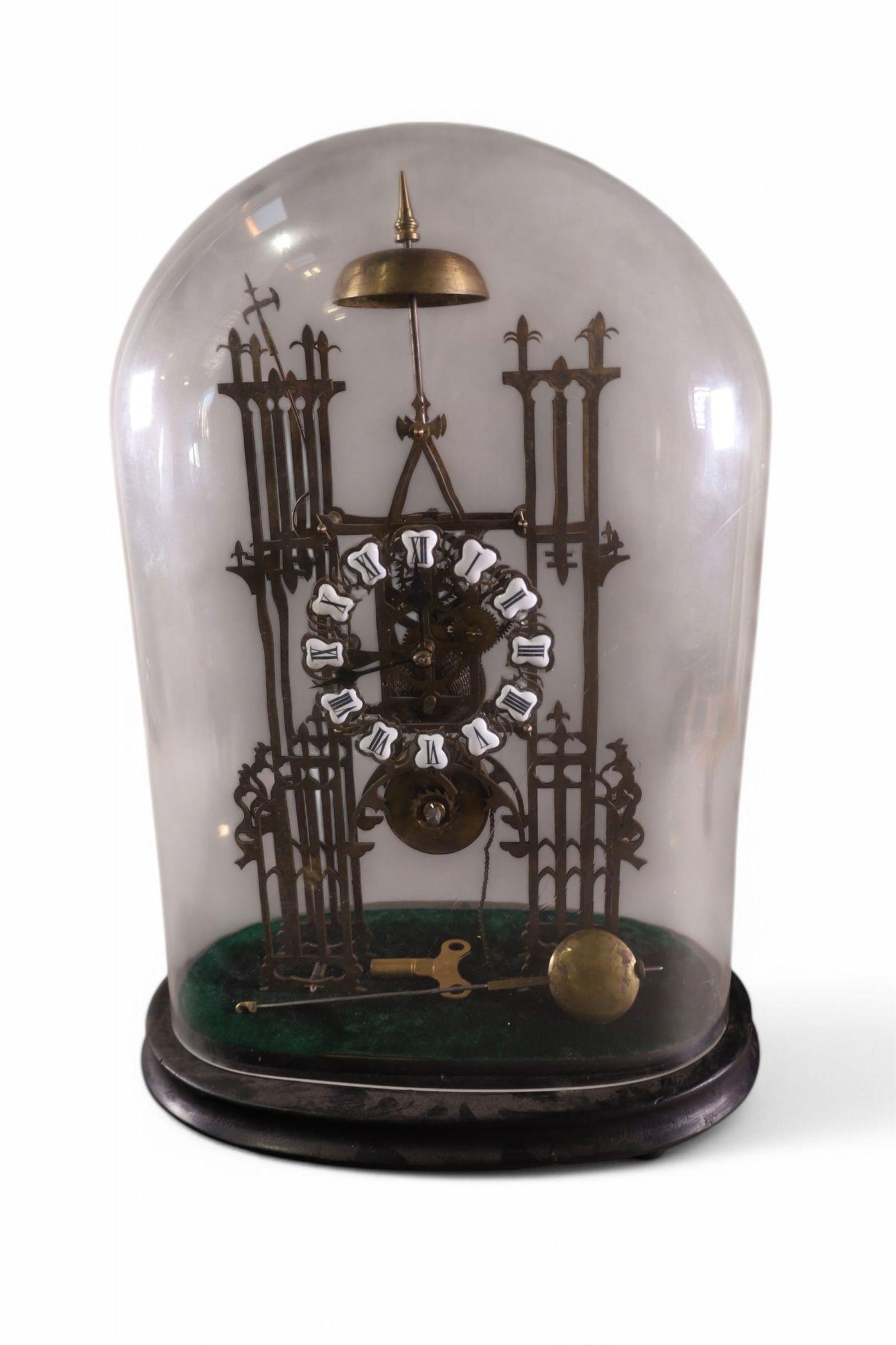 SKELETON CLOCK IN GLASS DOME (1 of 4)