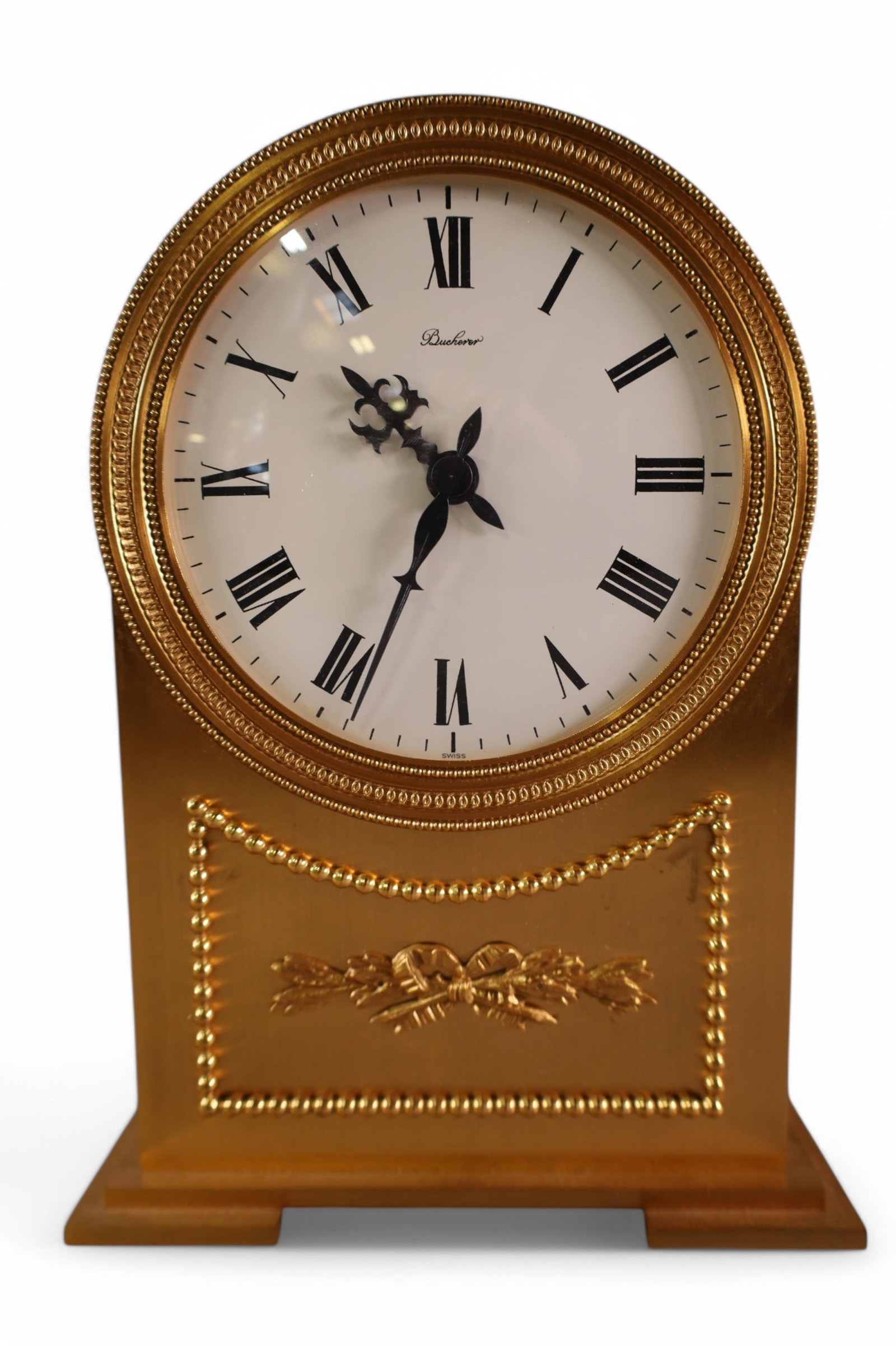 BRUCHERER SHELF CLOCK: BRUCHERER SHELF CLOCK, 10" H. ALL CLOCKS ARE SOLD AS IS WE DO NOT GUARANTEE WORKING ORDER .
