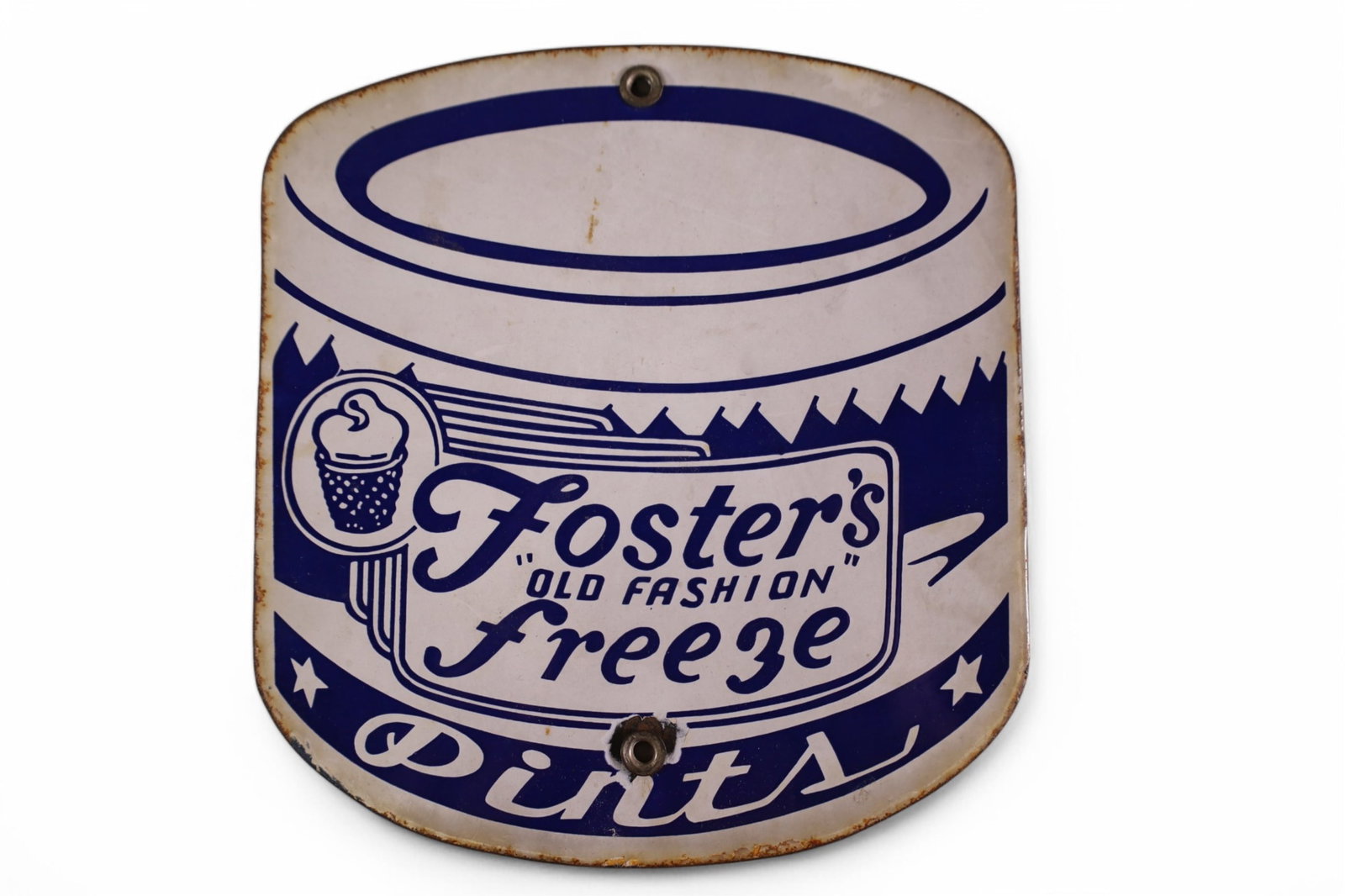 FOSTER'S FREEZE PORCELAIN SIGN: SMALL FOSTER'S FREEZE PORCELAIN SIGN, 7" x 7 1/2"