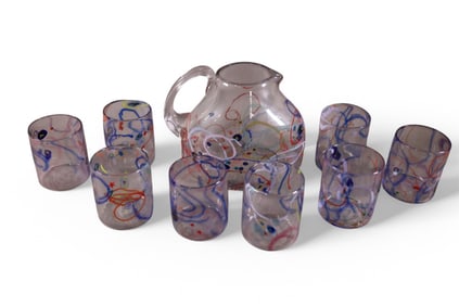 MID CENTURY MODERN STYLE ART GLASS DRINK SET