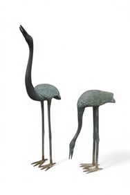 PAIR OF BRONZE YARD CRANES