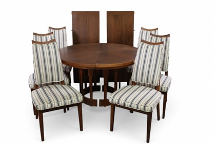 BROWN SALTMAN DINING TABLE & CHAIRS