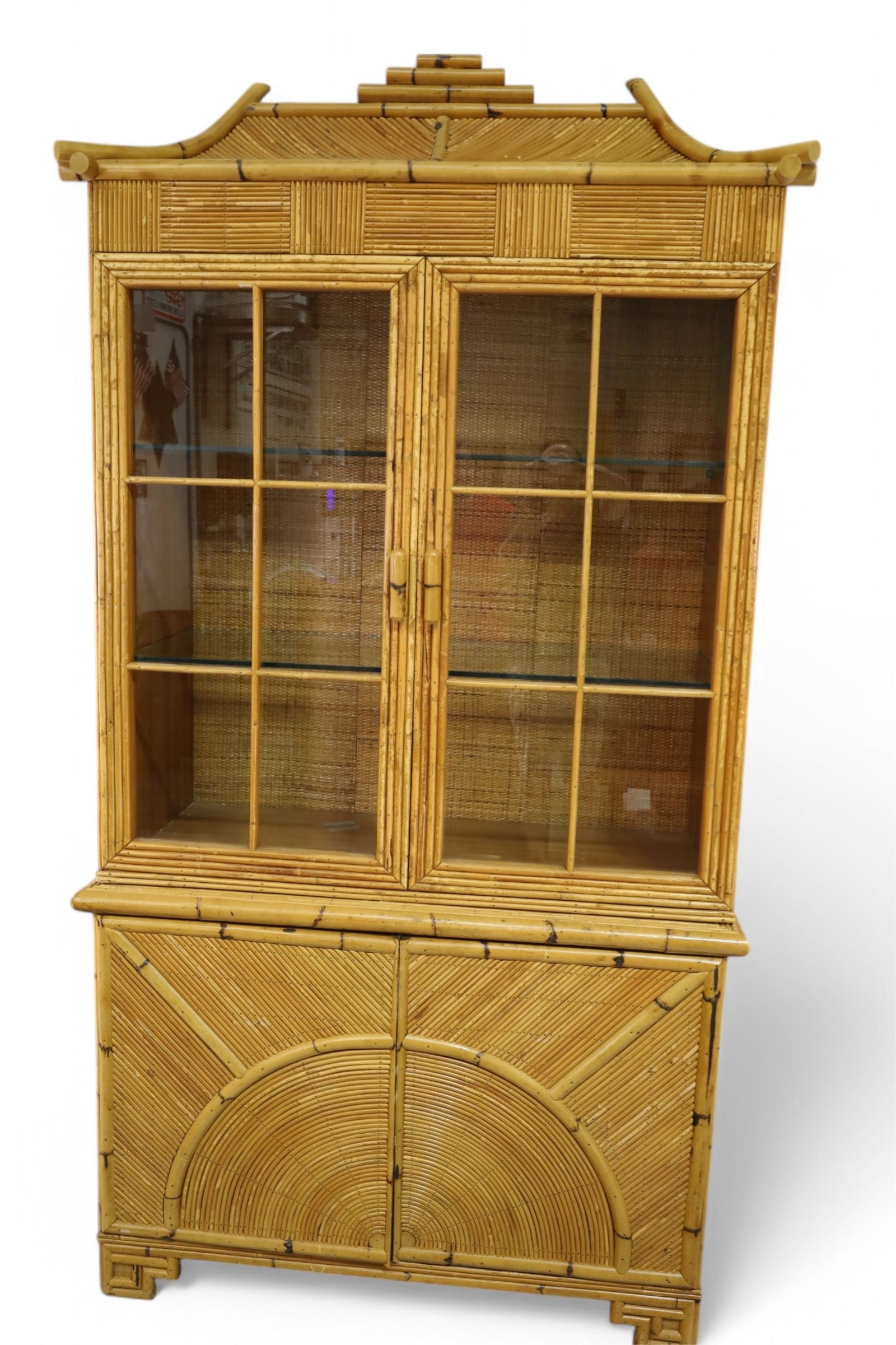 LARGE RATTAN CHINA CABINET (1 of 4)