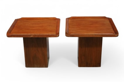 PAIR OF BROWN SALTMAN END TABLES