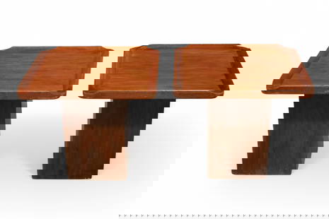 PAIR OF BROWN SALTMAN END TABLES: PAIR OF MID CENTURY MODERN BROWN SALTMAN END TABLES, MARKED ON UNDERSIDE. VENEER CHIPS, 17" x 17: x 15 H. THIS ITEM EXCEEDS SIZE LIMITATIONS FOR IN HOUSE SHIPPING, MUST BE PICKED UP IN HOUSE OR SHIPPE