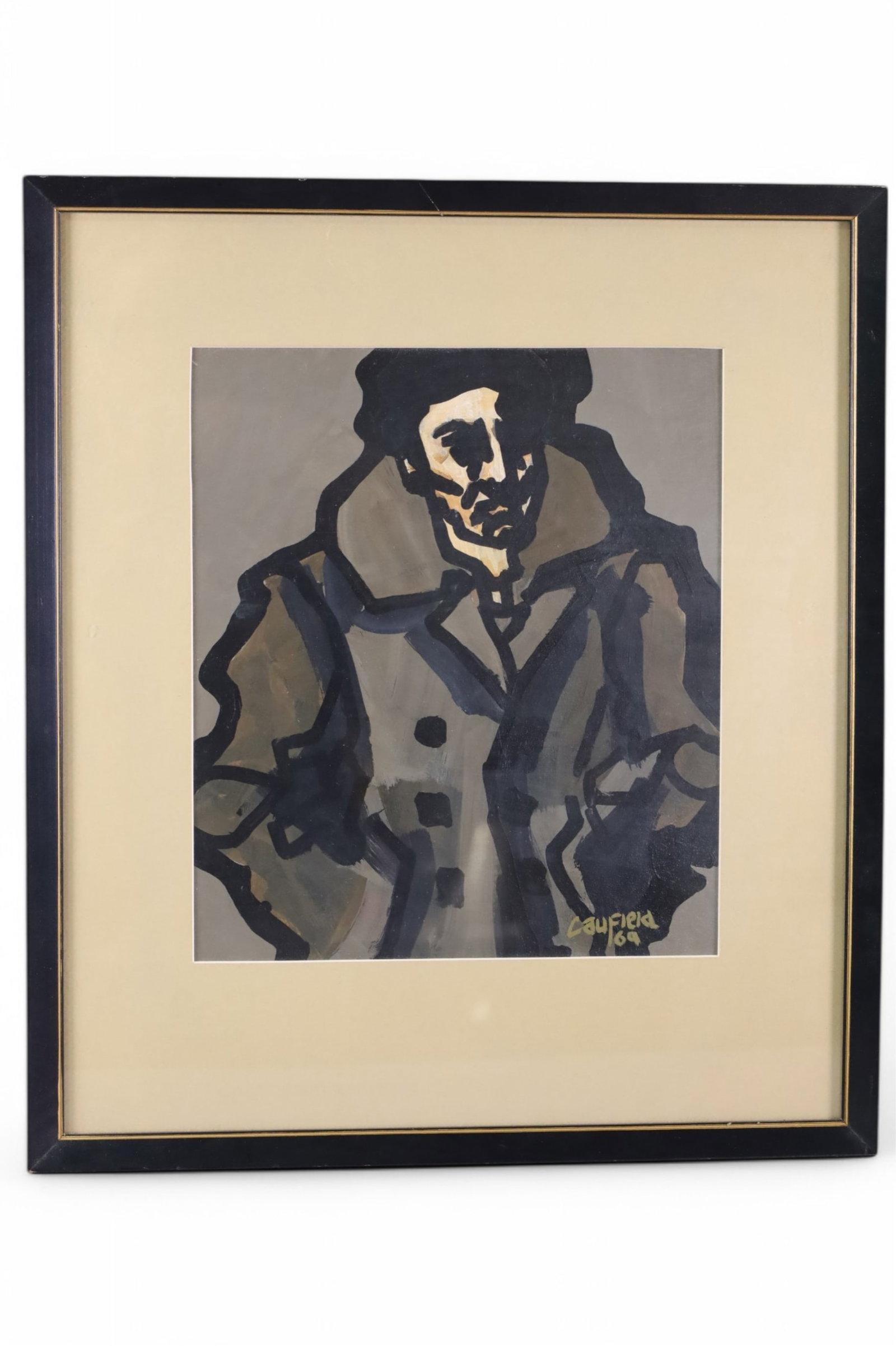 MID CENTURY MODERN DRAWING: SIGNED CAUFIELD, DATED 1964. 18" x 21" IN FRAME