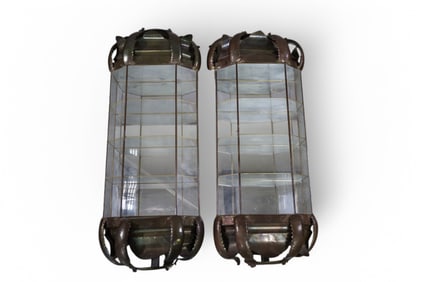 PAIR OF HANGING BRASS ETAGERES