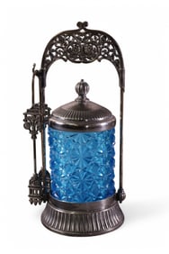 VICTORIAN BLUE GLASS PICKLE CASTER
