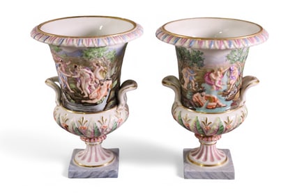 PAIR OF CAPODIMONTE URNS