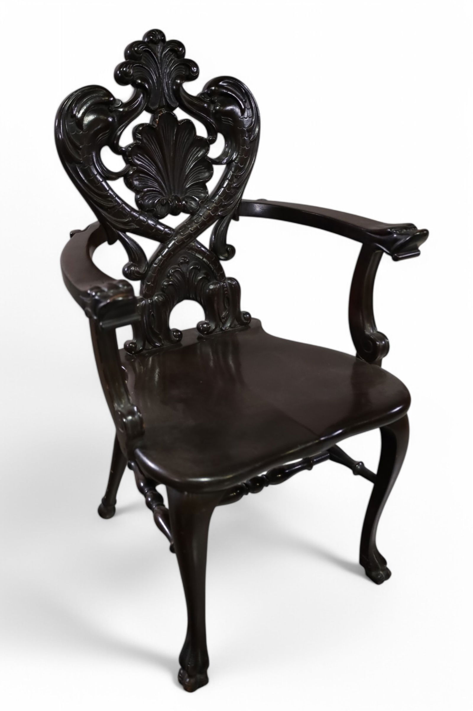 CARVED 1900'S MAHOGANY HALL CHAIR (1 of 3)