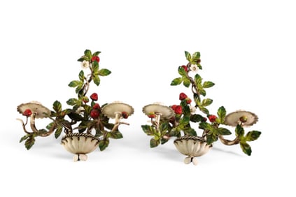 PAIR OF METAL STRAWBERRY WALL SCONCES
