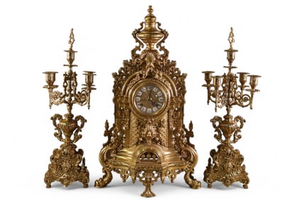 3 PIECE BRASS MANTLE CLOCK SET