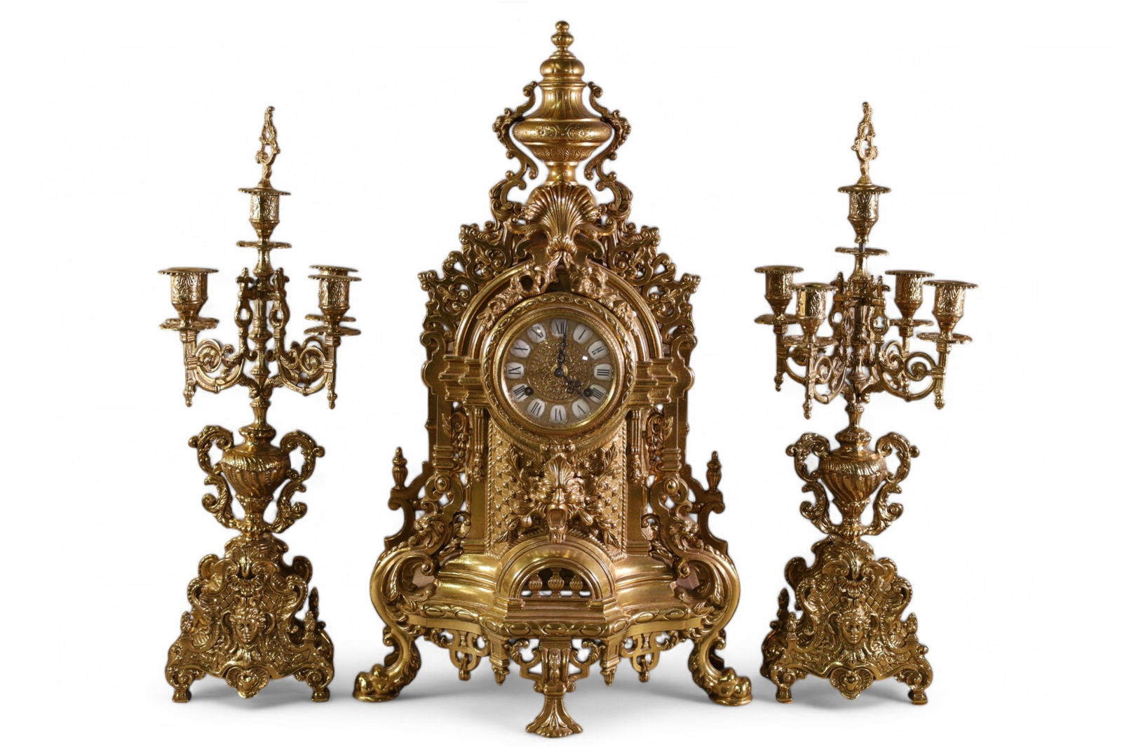 3 PIECE BRASS MANTLE CLOCK SET (1 of 5)