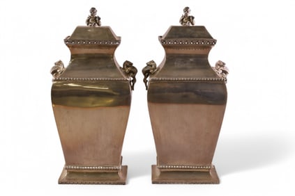 PAIR OF LARGE ITALIAN STERLING VASES
