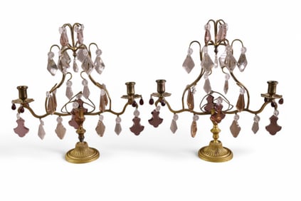PAIR OF CRYSTAL PRISM CANDELABRAS