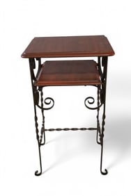 SPANISH STYLE IRON & WOOD TELEPHONE TABLE
