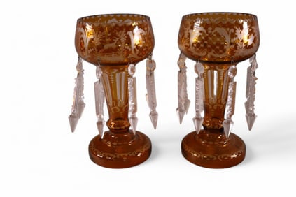 PAIR OF AMBER MANTLE LUSTERS