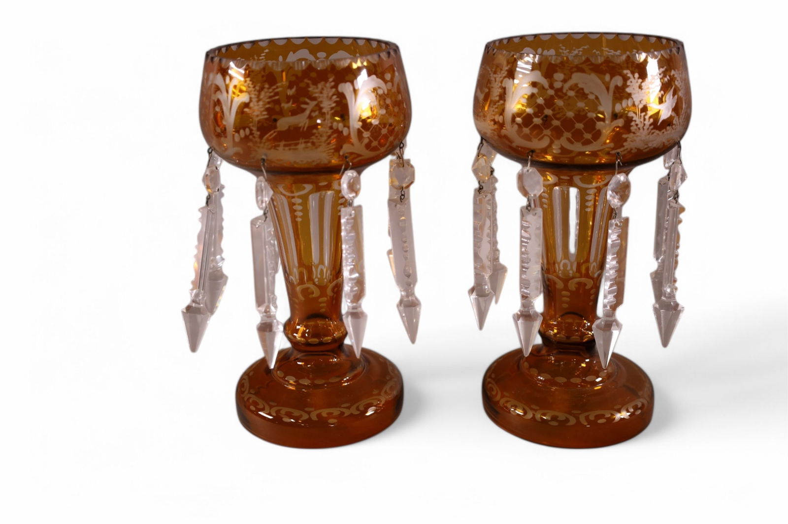 PAIR OF AMBER MANTLE LUSTERS (1 of 3)