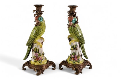 PAIR OF PARROT CANDLE HOLDERS