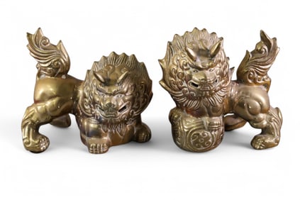 PAIR OF BRONZE FOO LIONS