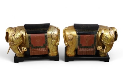 PAIR OF CARVED WOOD ELEPHANTS