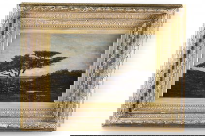 ANTIQUE CYPRESS TREE OIL PAINTING