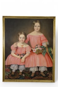 LARGE PORTRAIT PAINTING OF TWO LITTLE GIRLS