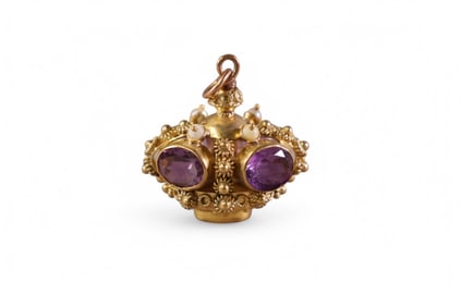 GOLD & AMETHYST, & SEED PEARL CHARM