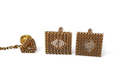 SET OF 14k GOLD & DIAMOND CUFFLINKS & TIE TACK