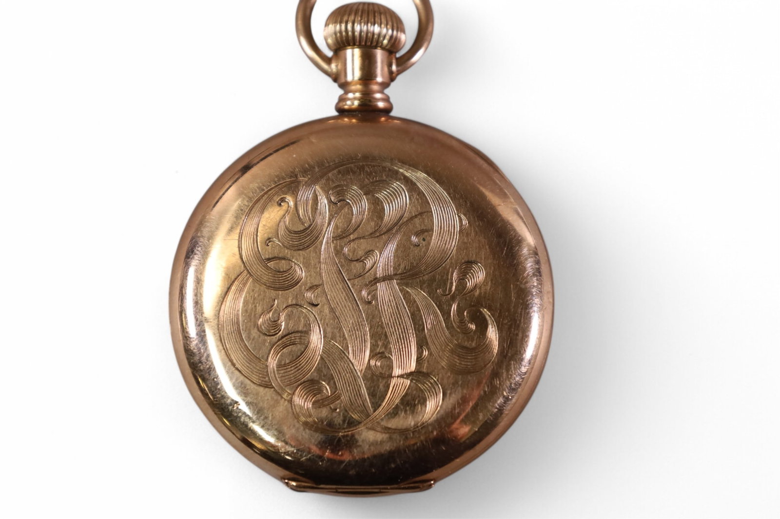 HAMILTON GOLD FILLED POCKET WATCH: WHITE ENAMEL ROUND DIAL, ARABIC NUMBERS,. 51 MM CASE,
