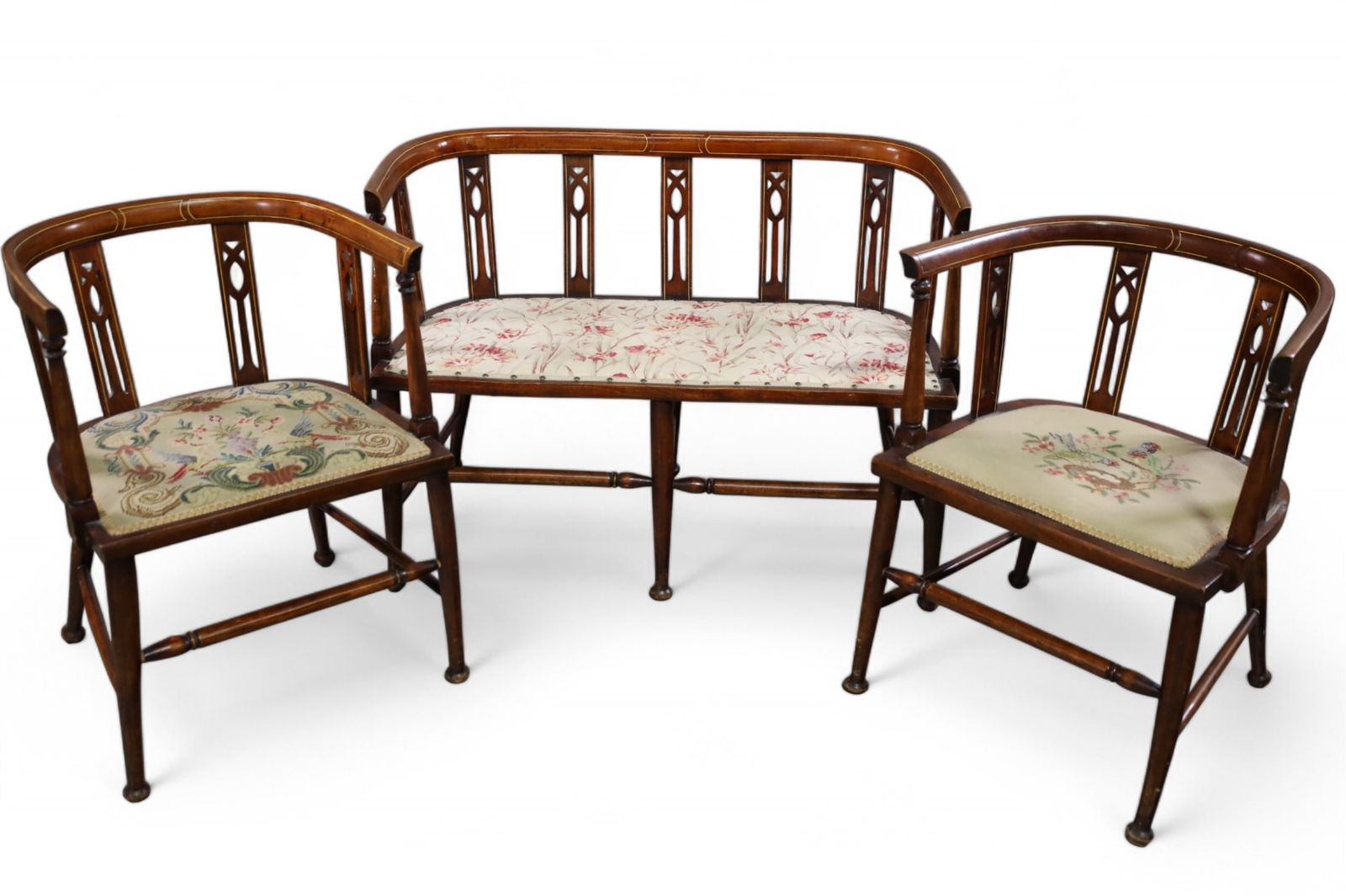 1900'S INLAID SETTEE & ARMCHAIRS (1 of 4)