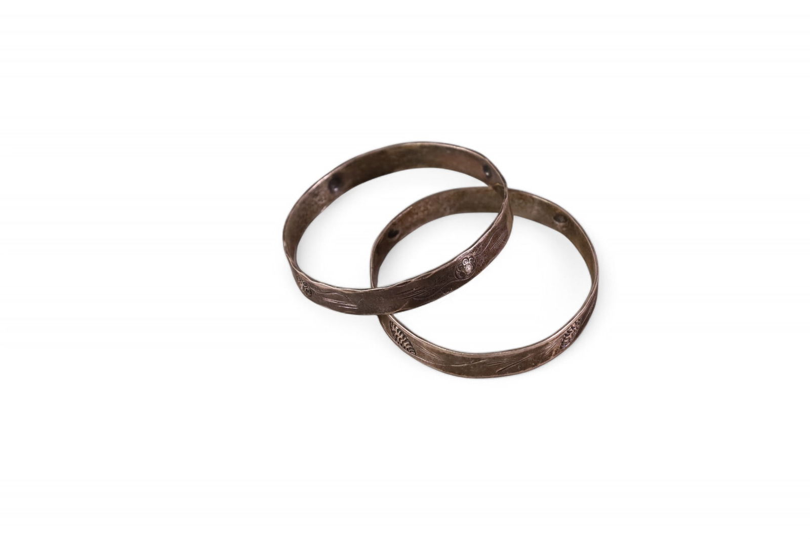 2 STERLING BRACELETS: NATIVE AMERICAN DESIGN, STERLING SILVER BRACELETS. 2 1/2" DIAM.