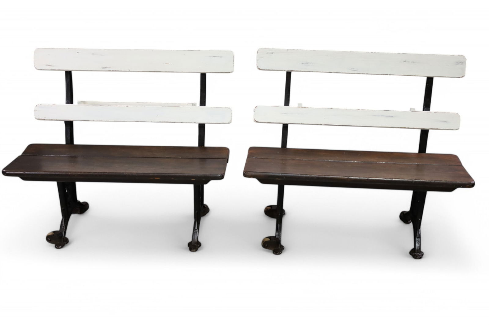 PAIR OF ANTIQUE STUDENT BENCHES (1 of 3)