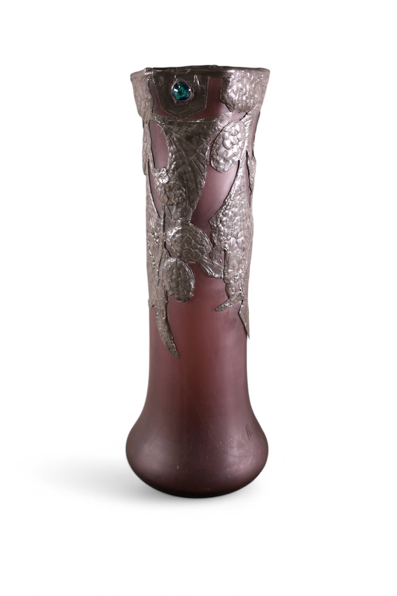 PEWTER OVERLAID ART GLASS VASE (1 of 3)
