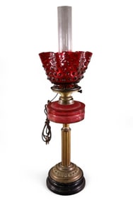 VICTORIAN CRANBERRY GLASS TABLE LAMP