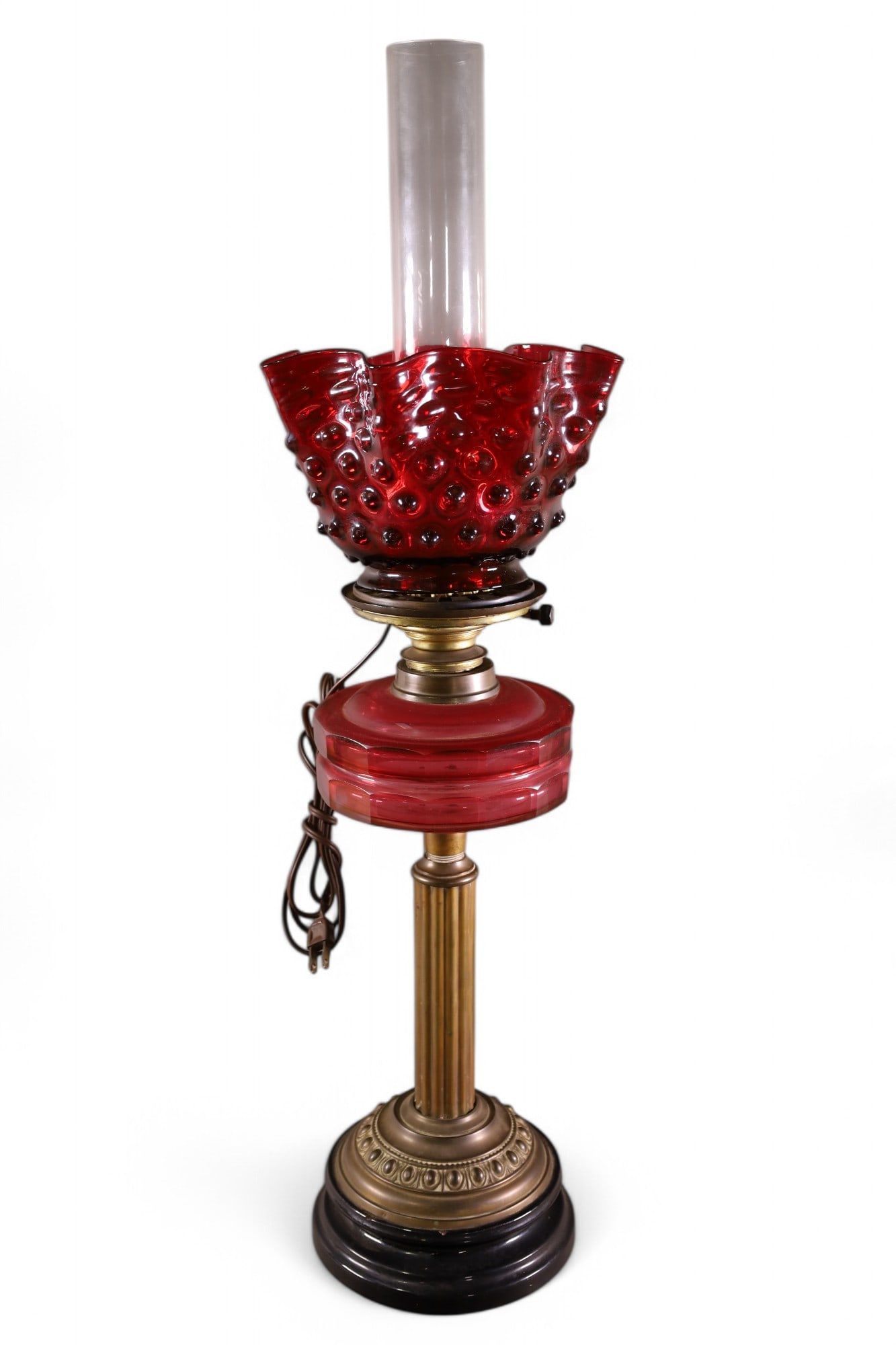 VICTORIAN CRANBERRY GLASS TABLE LAMP (1 of 3)