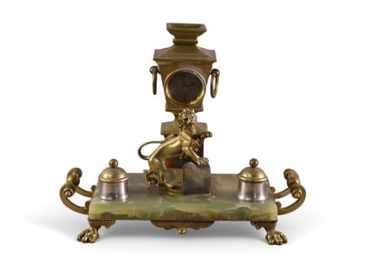 LARGE FRENCH RAMPANT LION INKWELL