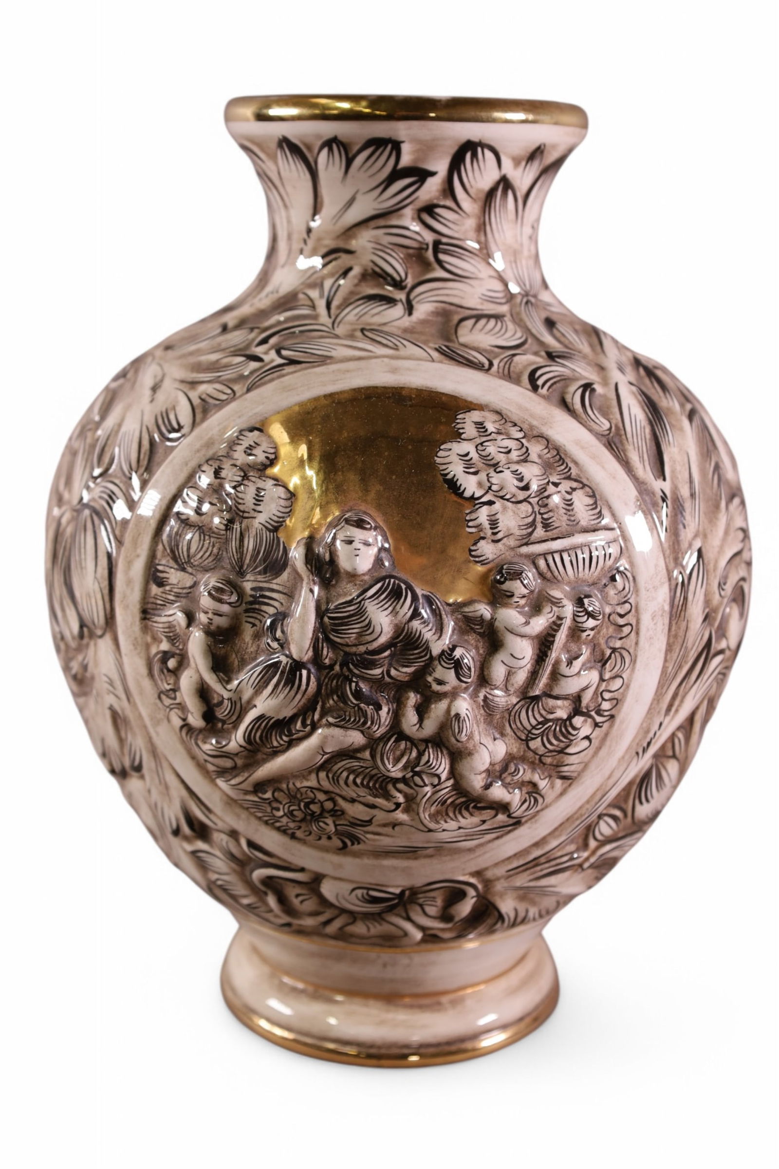 CAPODIMONTE CASE: LARGE CAPODIMONTE VASE, SIGNED ON BASE. 13" H.
