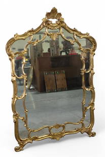 LARGE ITALIAN WALL MIRROR: GILT WOOD AND GESSO ITALIAN WALL MIRROR. 40" W x 58 1/2" H. THIS ITEM EXCEEDS SIZE LIMITATIONS FOR IN HOUSE SHIPPING, MUST BE PICKED UP IN HOUSE OR SHIPPED VIA 3rd PARTY GROUND SHIPPER.